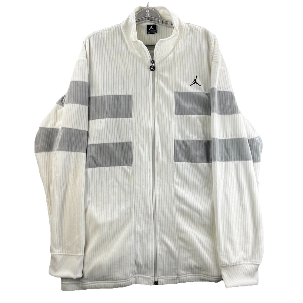 Air Jordan Sweater White Gray Mens Large Color Block Track Jacket Full Zip Mock